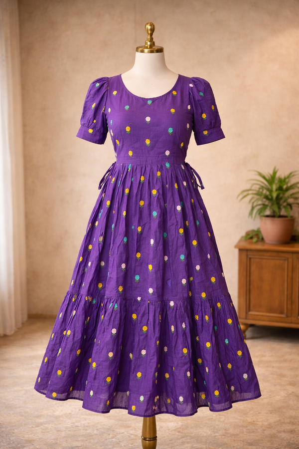 Purple Floral Embroidered Long Frock