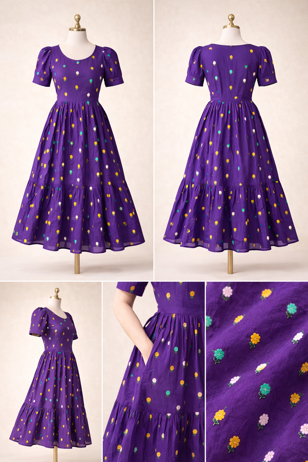 Purple Floral Embroidered Long Frock
