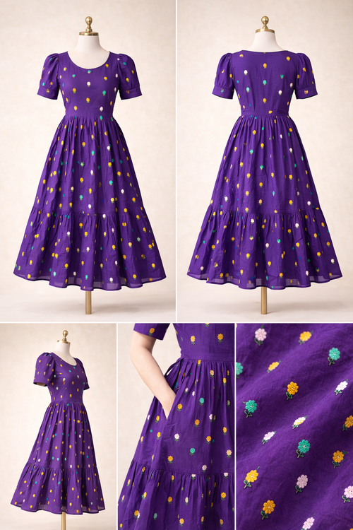 Purple Floral Embroidered Long Frock