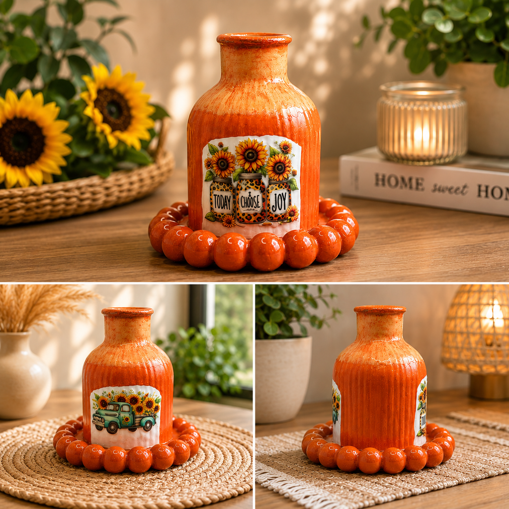 Handcrafted Decorative Vase – Sunflower Decoupage Design