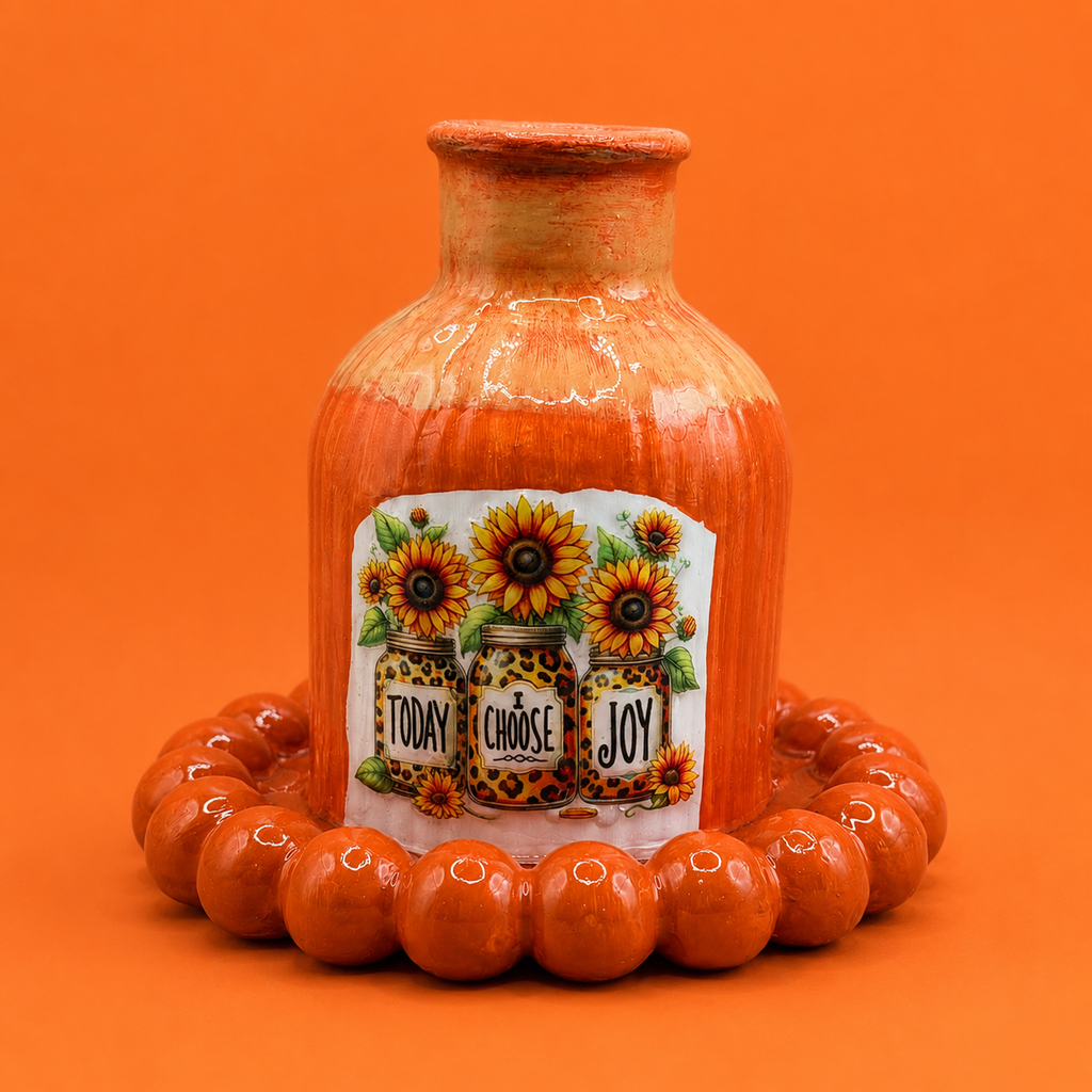 Handcrafted Decorative Vase – Sunflower Decoupage Design