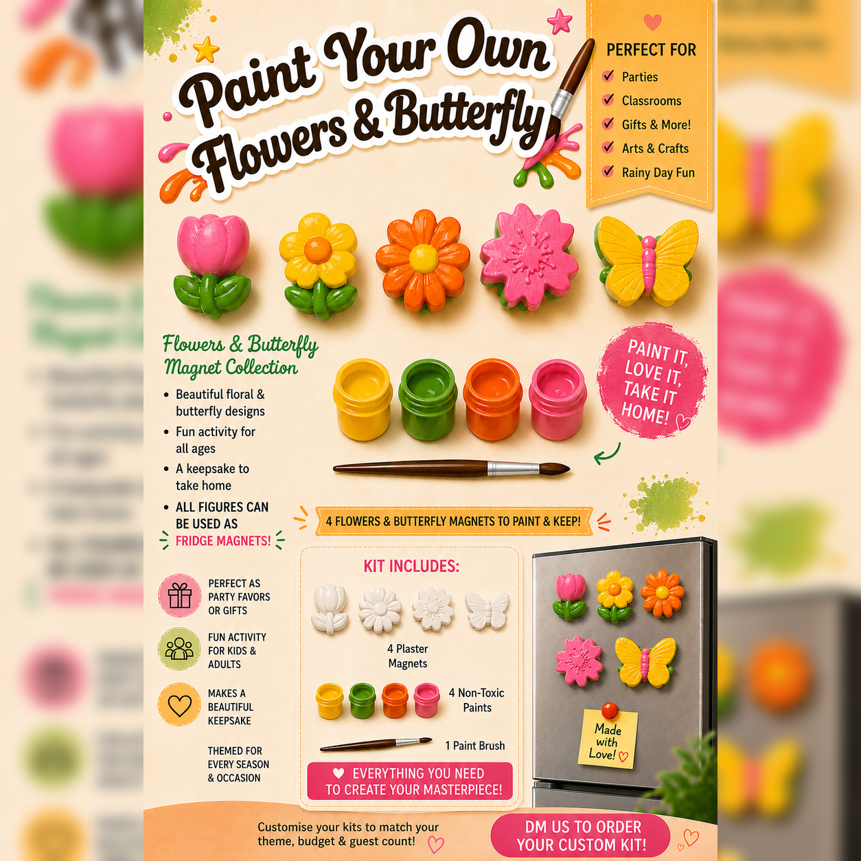 Paint Your Own Flowers & Butterfly Magnet Kit 🌸🦋🎨