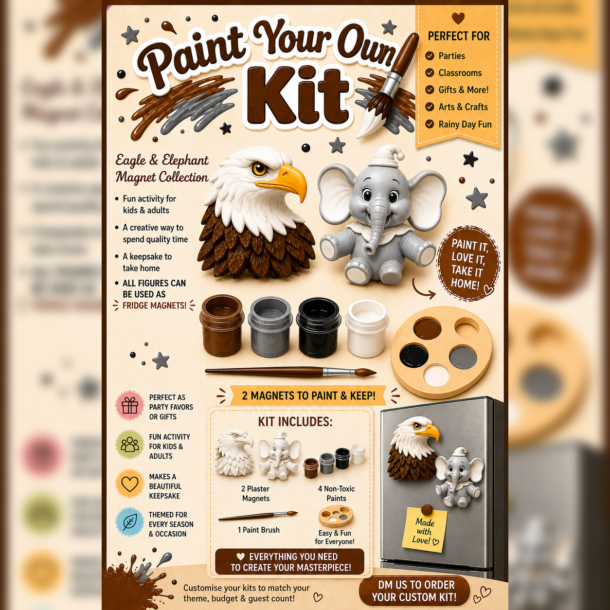 Paint Your Own Eagle & Elephant Magnet Kit 🦅🐘🎨