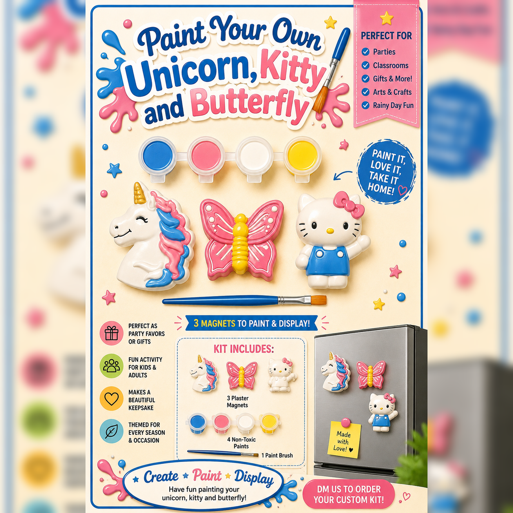 Paint Your Own Unicorn, Kitty & Butterfly Magnet Kit 🦄🐱🦋🎨