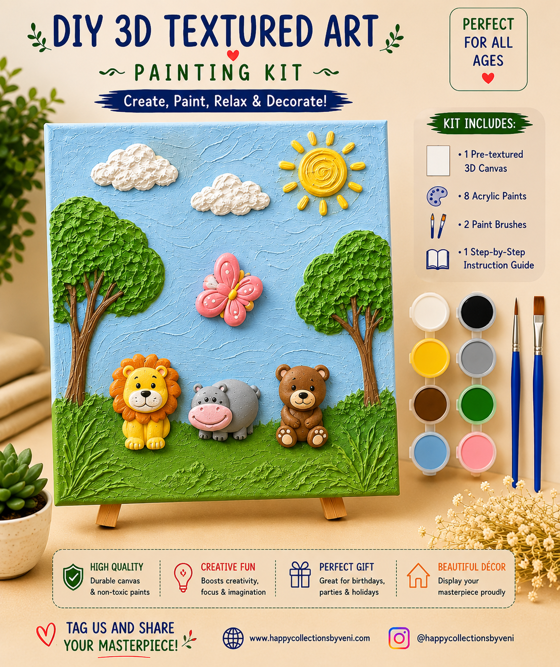 🦁 Wild Animals DIY 3D Textured Art Painting Kit