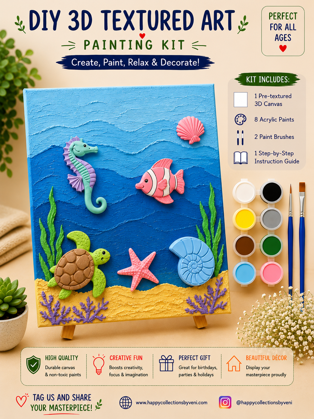 🌊 Ocean Life DIY 3D Textured Art Painting Kit