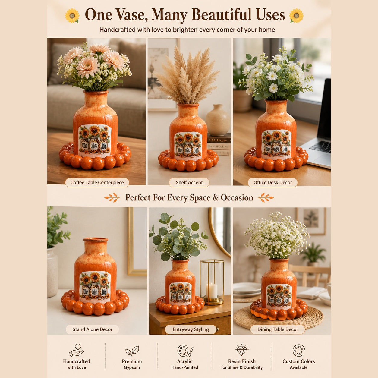 Handcrafted Decorative Vase – Sunflower Decoupage Design