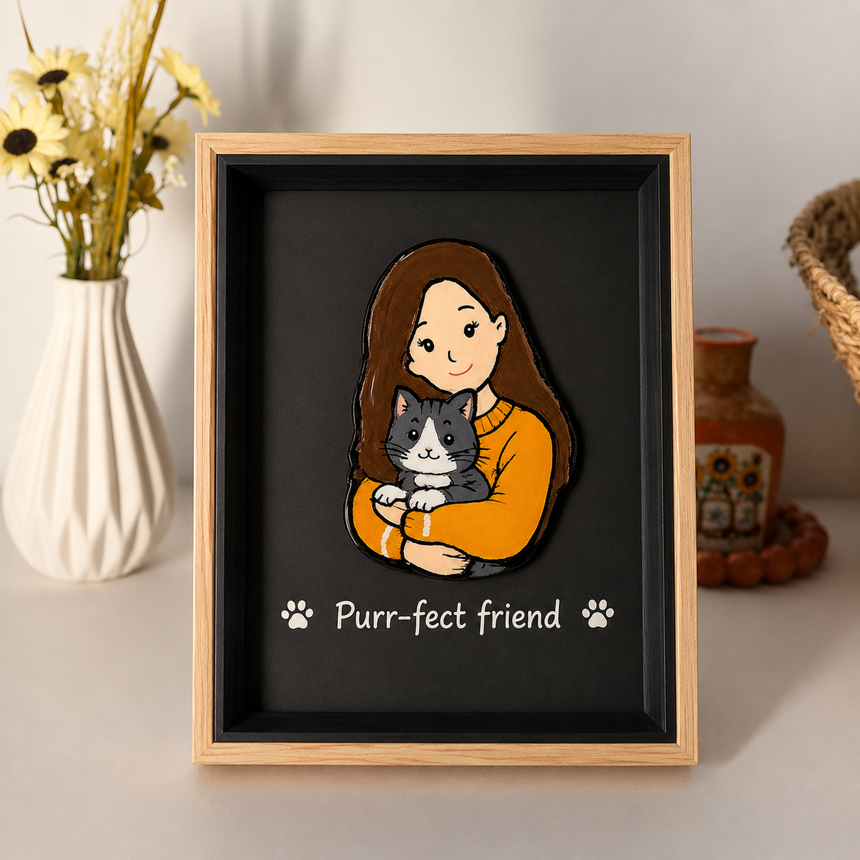 Purr-fect Friend – Handmade Clay Art Shadow Box
